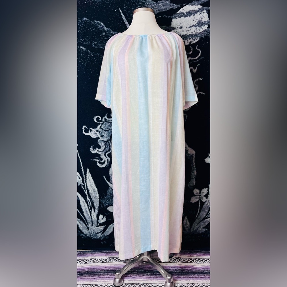 LAST CHANCE 🌈 VTG 1980s Pastel Striped Maxi Dress Nightgown